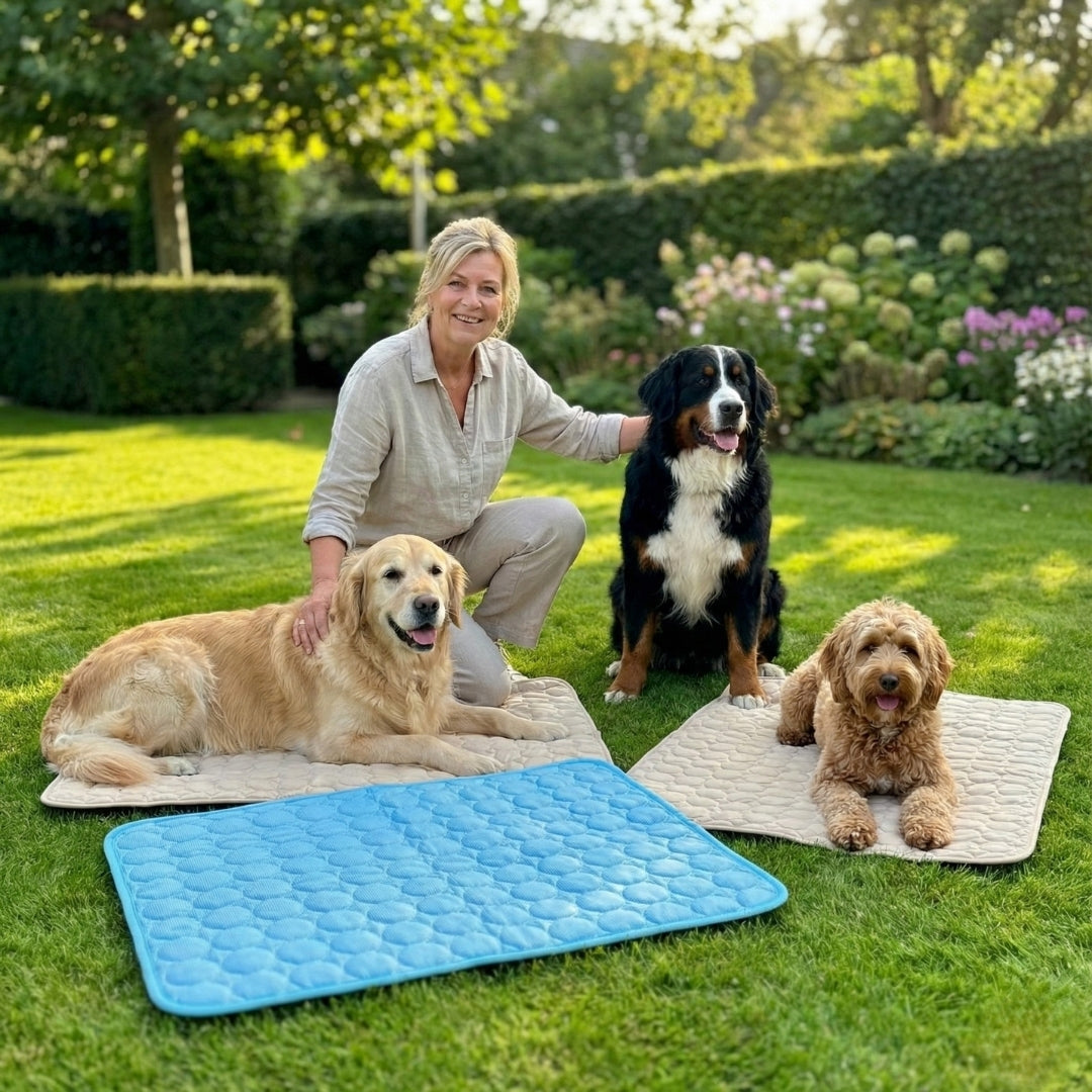 Tres perros en el jardín