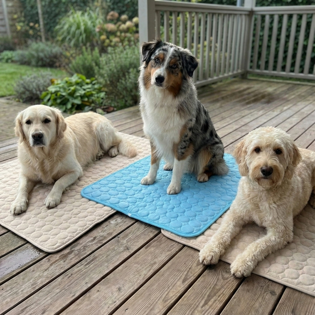 Tres perros en esterillas